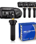 TPMS Sensor Set Of 4 433MHz Tire Pressure Monitoring System Pre Programmed Auto Relearn Replacement For Your Ride Make Model Year High Quality New Sensors Ready To Roll After A Quick 20 Minute Drive, four black sensors and box