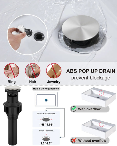1 Hole Single Handle Stainless Steel Bathroom Faucet With Deck Plate In Brushed Nickel Modern Vanity Sink Faucet Set Includes Water Supply Hoses ABS Pop Up Drain No Plumber Needed Easy Install Kit