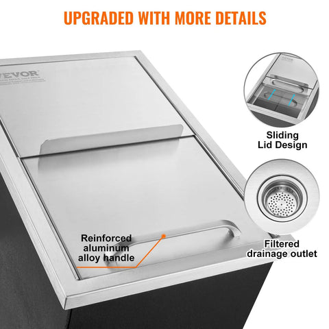 Drop-In Stainless Steel Ice Chest With Sliding Cover, 40.9 Qt Ice Bin For Outdoor Kitchen, 18 Inch L X 12 Inch W X 14.5 Inch H