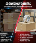 Comparison of clear packing tape on cardboard boxes, highlighting strength and adhesion of Clear Packing Tape Set 6 Rolls 408 Yards Total Heavy Duty Shipping Tape For Moving Boxes 2 Inch By 68 Yards Per Roll Strong Packaging Tape Refills That Play Nice With All Dispensers.