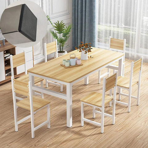 Dining room with wooden table and chairs, inset image of 4 Pack 2x2 Inch End Caps For Square Tubing Black Plastic Plugs Waterproof Durable Wear Resistant Square Tube Post End Caps Fit 1.75 To 1.92 Inch Inner Diameter.