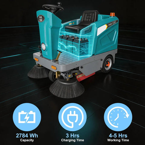 Grab this Badass 51 Inch Industrial Ride On Floor Sweeper Machine For Warehouses. Smooth Handling With Solid Tires And Hydraulic Brakes. Kick Axxe Dust and Debris To The Curb. Heavy Duty Powerhouse. Clean Floors Fast Without The Grunt Work. Essential