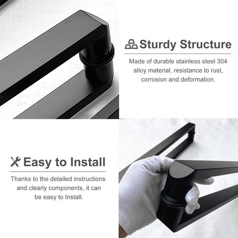 Stainless Steel Door Pull Sliding Handle Back-To-Back Mount For Glass Wood Metal Doors Black Finish Installed View