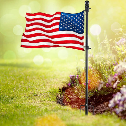 Heavy Duty In Ground Flag Pole Kit With 1 Inch Stainless Steel Shaft, Deep Ground Base With 2 Extra Prongs, Adjustable Height, Includes 3x5 Ft American Flag, Ideal For Yard, Home, Residential Or Commercial Use.