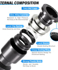 Exploded view of internal composition of black straight one quarter inch push to connect tube fittings for PU PA PE PVC tubing.