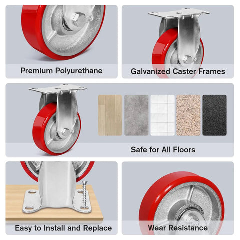 4 Inch Heavy Duty Caster Wheels With Slick Polyurethane On Steel Set Of Four for easy installation and wear resistance.