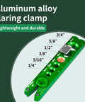 Angled view of green aluminum alloy flaring clamp for 1/4–3/4 in HVAC copper pipe.