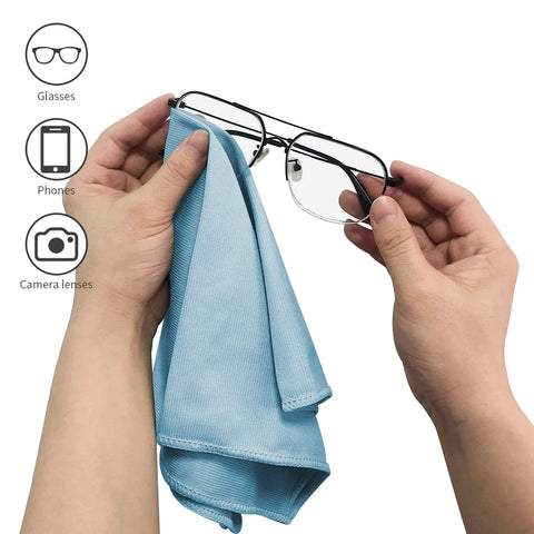 Puomue microfiber glass cleaning cloth, blue, 12x16 in, 12-pack, used to wipe eyeglasses