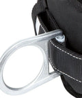 Close-up of Fall Protection Safety Harness Positioning Belt With Padded Lumbar Support 2 D Rings Black XL Lightweight And Comfy