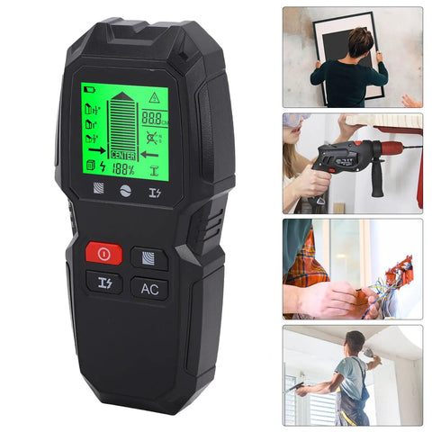 GYZOUKA 5 in 1 Wall Scanner Detector Stud Finder for Hanging Shelves, showing digital display and buttons for detection
