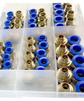 Grab Your Ultimate BDORFXZEV Boxed PC Series Air Joint Connectors Set In 4mm 6mm 8mm 10mm And 12mm Sizes With 50pcs Total Push In Couplings Perfect For Pneumatic Hose Tube Jobs That Need Reliable And Snappy Fitting Action Every Single Time. Brass and blue PC series push-in air joint connectors in a compartment box