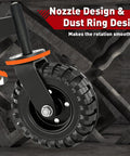 Hella Sturdy 8 Inch Gate Wheel To Fix Sagging Wood And Metal Fences With 600 Lb Swivel Capacity, showing nozzle and dust ring design.
