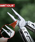 21 In 1 Stainless Steel Multitool With Pliers And Pocket Knife For Home, Camping, And Survival showing pliers cutting wire