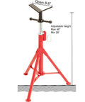 V Head Pipe Stand With Adjustable Height For Welding, Heavy Duty Pipe Support Stand in red showing 48-inch max height