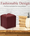 Durable PU Leather Tissue Box Cover Holder Square Modern Dispenser for Bathroom Vanity, wine red design on wooden surface