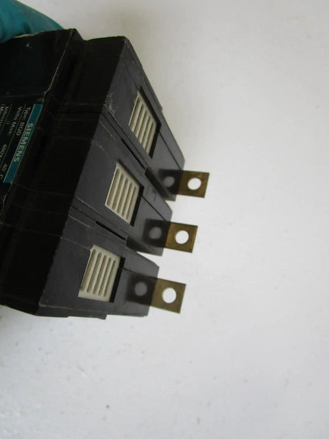 Close-up of BQD350 50 Amp Three Pole Bolt In Breaker 480Y277V AC 14kAIC UL Listed Type BQD panel board mounting terminals.