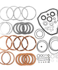 Transmission Master Rebuild Kit For JF015E RE0F11A CVT With Seals, Automotive Overhaul Kit Compatible With March Versa Sentra Cube Tiida NV200 And Spark Models Fits 1.4L To 2.0L Engines. CVT seals, rings, and gasket set laid out on white