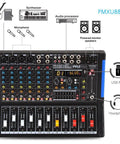 Top view of 8 Channel Console Style DJ Mixer With Bluetooth For Home Studio And Live Sets Pro DJ Sound Controller With 4 XLR.