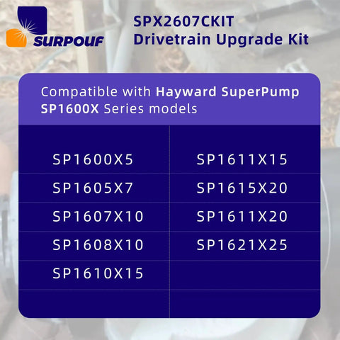 Drivetrain Upgrade Replacement Kit Fits Hayward Superpump Pumps 1 HP SP1600X DIY Friendly Install compatibility chart