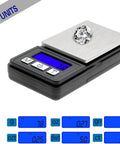 Ultra Mini Pocket Scale 1000G Capacity With 0.1G Increments displaying grams with diamond on tray, six unit options visible
