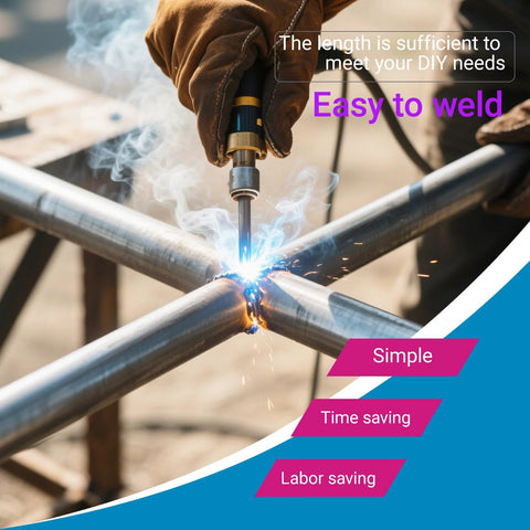 Two 1-inch OD 304 stainless steel tubes, 20 inches long, being welded.