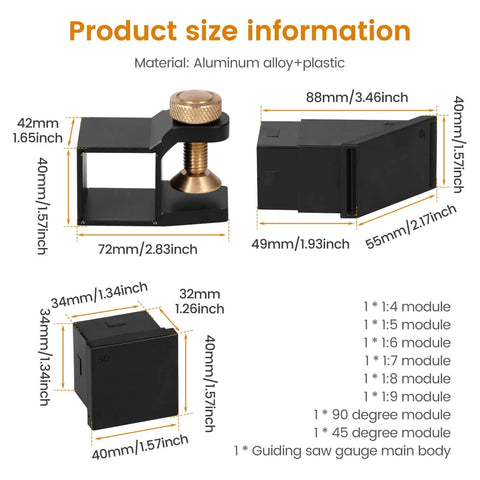 Six Module Dovetail Jig And Saw Guide For Precise Cuts With Magnetic Aluminum Alloy Gauge Easy Setup Woodworking Tool sizes.