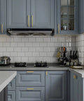 Kitchen with gray cabinets featuring Gold Cabinet Pulls 3 Inch T Bar Drawer Handles 30 Pack Brushed Brass Stainless Steel.