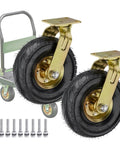 Heavy Duty Rubber Casters And Swivel Wheels For Furniture And Workbench Puncture Proof Pneumatic Trolley Rollers with gold mounts.