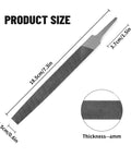 Angled view of a 6-inch flat medium-cut file with double-cut teeth, high-carbon steel, without handle, 4 mm thick.
