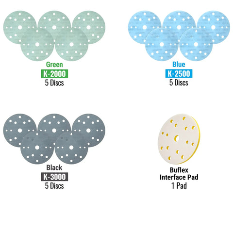Super Buflex Flexible Polishing Discs Starter Kit With 15 Holes And Interface Pad For Fast Cutting From K2000 To K3000