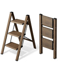 Three Step Foldable Aluminum Stool Ladder For Home Use Go To Lightweight Space Saving Step Stool With Easy Open Close Ideal For Reaching High Cabinets Ceilings Kitchens Garages And Laundry Rooms. 3-step 33.4x18.1x27.9 in, folded side view