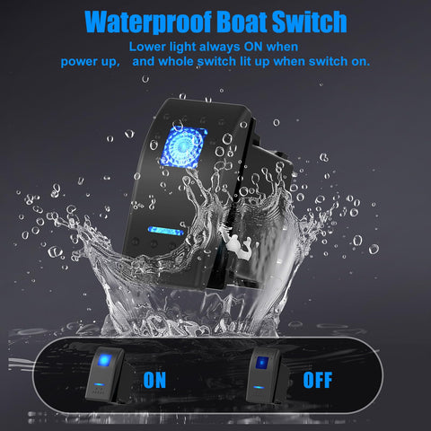 Splashing water on Five Gang Aluminum Marine Switch Panel With Three USB Ports, 150W Cigarette Lighter Socket, Blue LED Voltmeter