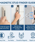 Tallew 2 Pcs Magnetic Stud Finder No Batteries Required Powerful Magnet Stud Finder guide showing usage steps on drywall.