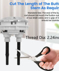 Toilet Dual Flush Valve Kit With Fill Valve And Push Button, adjusting button stem length with scissors, 2.24 inch thread