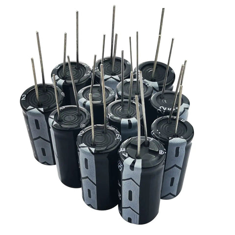 12 Pack 4700uF 25V Aluminum Electrolytic Capacitors 16x25mm for DIY soldering and electronics repair, arranged upright