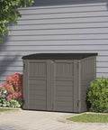 34 Cu Ft Horizontal Resin Storage Shed With Floor Included For Outdoor Use Weatherproof And Lockable in Stoney Black