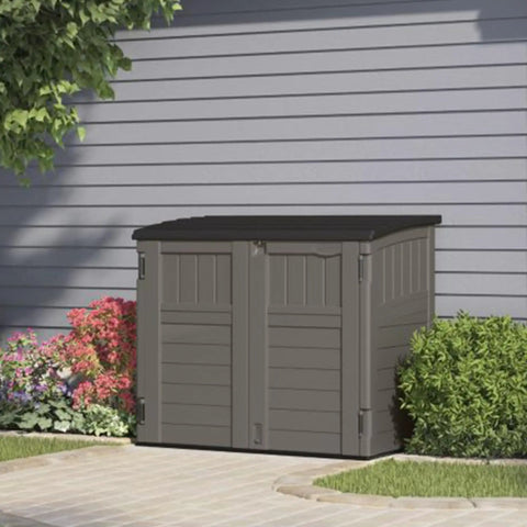 34 Cu Ft Horizontal Resin Storage Shed With Floor Included For Outdoor Use Weatherproof And Lockable in Stoney Black