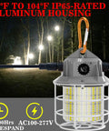 Heavy-Duty Linkable LED Work Light With 8700 Lumen Output and 500W Equivalent, night installation showing aluminum housing