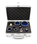 Diamond Core Drill Bit Set For Porcelain Tile Ceramic Marble Granite With Core Bits From One Quarter Inch To Two And A Half Inch And Sixty Five Millimeter Range in carrying case