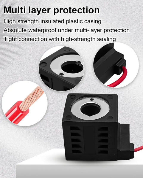 Solenoid Coil Replacement 12V DC 16W With Single Lead For Valve Stem Series 08 80 88 98 Hydraulic Power Unit Lift Dump Equipment, Half Inch Aperture, 9 Ohm Resistance, 1.33 Amp Current, Built To Last Heavy Duty Industrial Grade