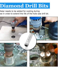 Ripping 12 Pieces Pro Grade Diamond Hole Saw Kit 5/16 8mm Core Drill Bits showing usage on glass and tile surfaces.
