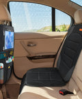 Car interior with 2 In 1 Car Seat Protector And Kick Mat With iPad Holder And Touchscreen Pocket Backseat Organizer installed