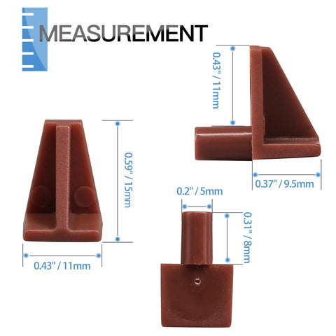 Straight Up Heavy Duty Brown Plastic Shelf Pegs 20 Count Offering Five Millimeter Diameter And Eight Millimeter Length For Bookcase Cabinet Hardware Plus Cupboard Shelves No Sweat Setup with measurements shown.