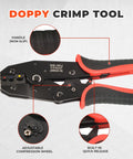 Killer Ratcheting Wire Crimper For 22-10 AWG Terminals features non-slip handle, adjustable compression wheel, and built-in quick release.