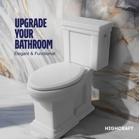Top Tier White Plastic Elongated Toilet Seat Featuring Quick Release Hinges And Gentle Slow Close Design For No Fuss Setup On Standard Oval Bowls on a white toilet.