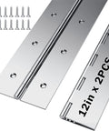 Two Piece Heavy Duty Piano Hinge Set Stainless Steel Continuous Hinges 10 Inch By 2 Inch 0 060 Thick Leaf For Cabinets And Heavy Doors Silver Finish with screws