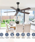 52 Inch Wood Dual Finish Ceiling Fan With Remote in dining room, dark walnut blades shown, low profile indoor outdoor fan, no light