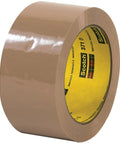 Top Tier Tan Carton Sealing Tape Six Roll Pack Two Inch By Fifty Five Yards Industrial Polypropylene Packing Strips on a roll.