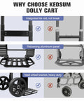 Straight Up Heavy Duty Folding Hand Truck With Seven Inch Solid Rubber Wheels, 460 Pound Weight Capacity All Terrain Rolling Cart showing integrated tie rod, thick aluminum panel, and heavy duty wheel bracket.
