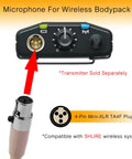 Close-up of 4-pin Mini-XLR TA4F plug on Hands Free Earhook Headset Microphone For Lectures Stage Theater And Podcasts Omnidirectional Pickup With Windscreen 1.5 Meter Cable Mini XLR TA4F Wireless Bodypack Compatible.